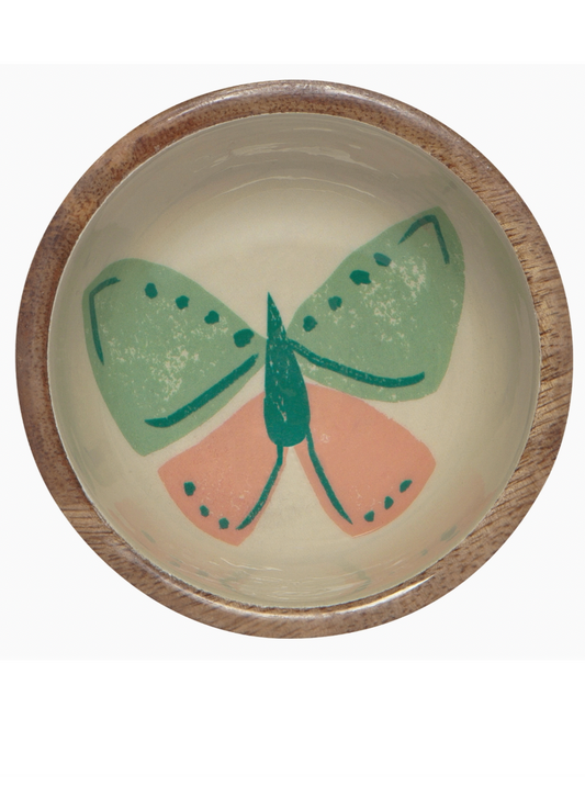 Haven Mango Wood Mini Bowl with butterfly art. 