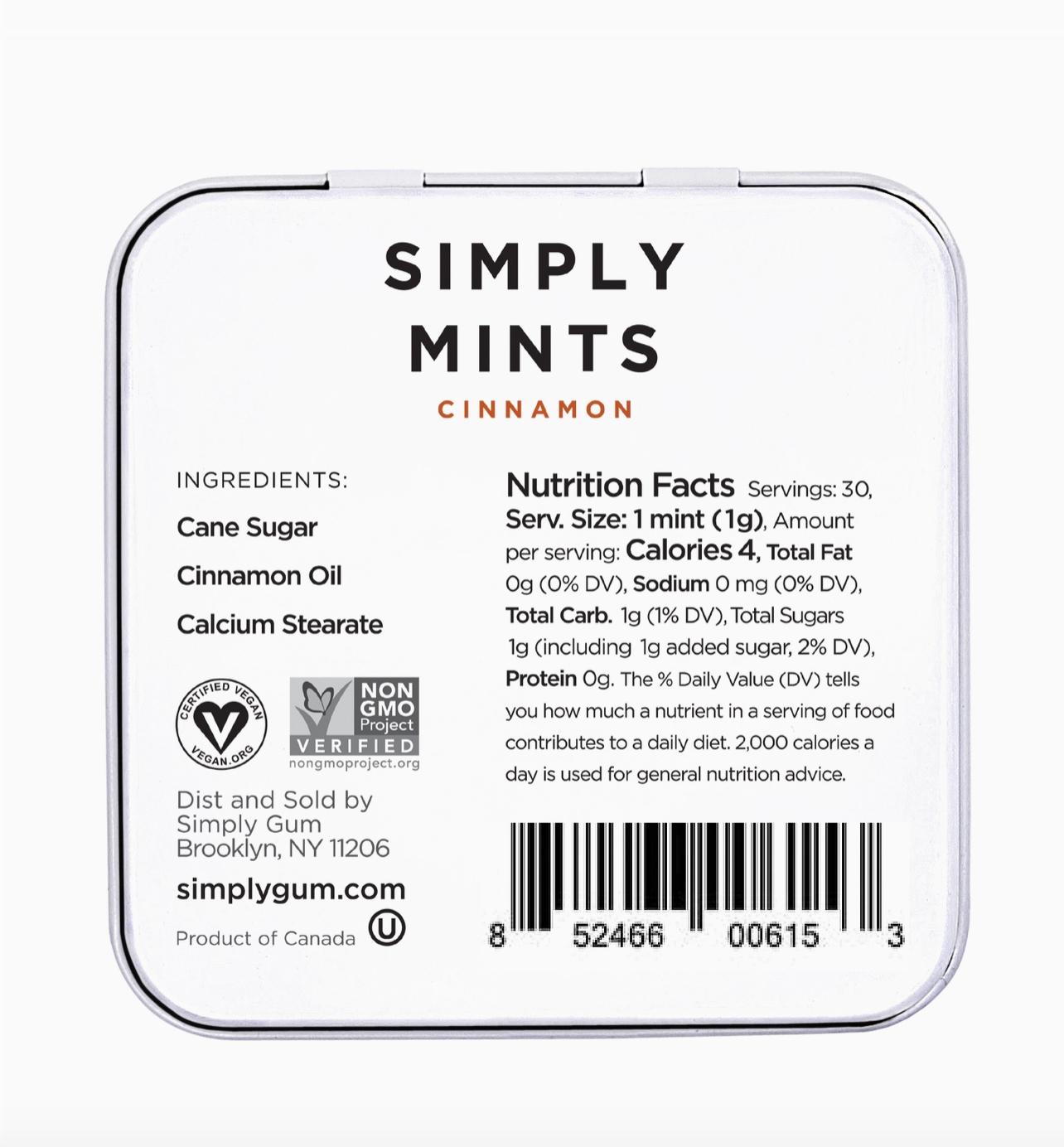 Simply Mints - Cinnamon back